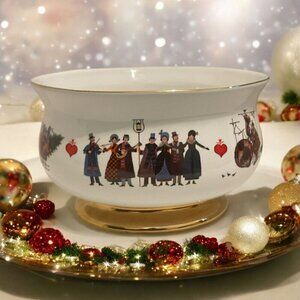 WYSOCKI Christmas Love Bowl 1999-2000 Ceramic Teleflora Bowl Gold Accent Trim